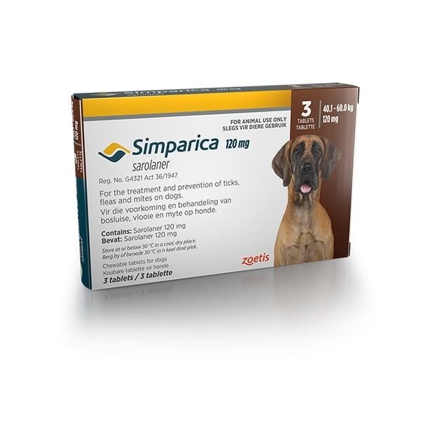 SIMPARICA 120mg Dark Brown 40.1-60.0kg 3 Chewable Tick &amp; Flea Tablets