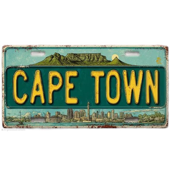 Decor Vintage Cape Town License Plate - Table Mountain Metal Sign 30×15 cm