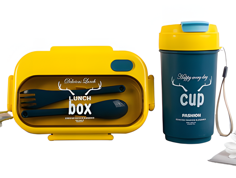 Portable Rectangular Divided Storage Lunch Box With Spoon &amp; Fork - 1100ml