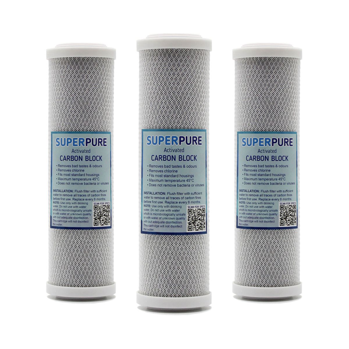 Superpure 10 Inch Carbon Block Water Filter Replacement Cartridge (3 