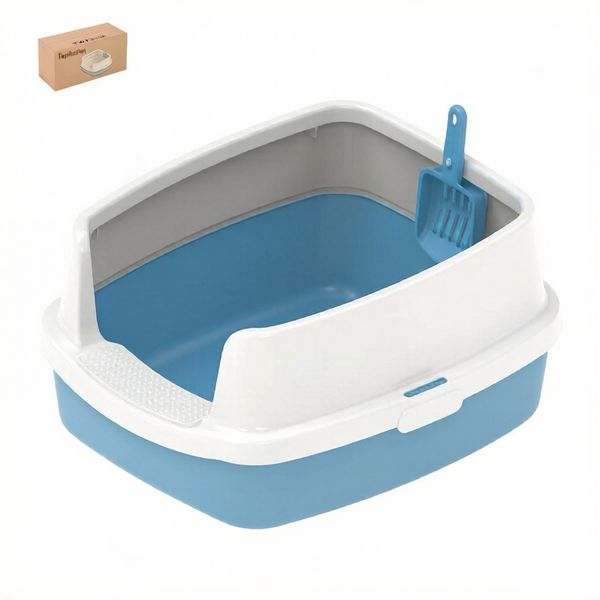 Topika Pet Open Cat Litter Box High-Sided Anti-Splash, Blue