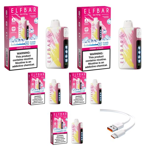 Elfbar Ice King 25k Cherry Strazz +DiscoVape Charging Cable (Pack of 5)