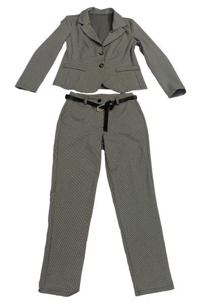 UB Creative Small Check Stretch Pants Suit Grey