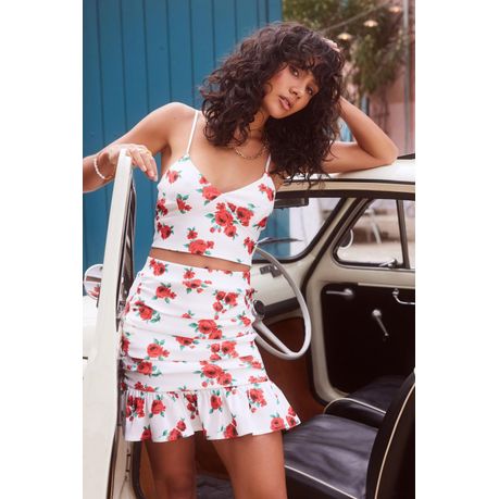 Quiz Ladies White Floral Ruched Mini Skirt Shop Today. Get it Tomorrow takealot