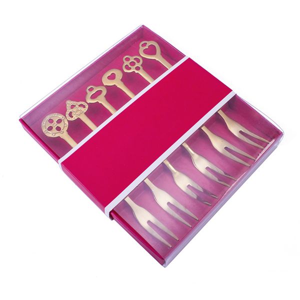 Gold Stainless Steel 2-Prong Fruit Forks For Cocktails 5 Piece