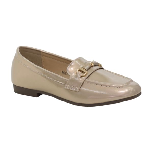 LaMara Paris Kai Girls Patent Flat Moc With A Link Trim Bronze