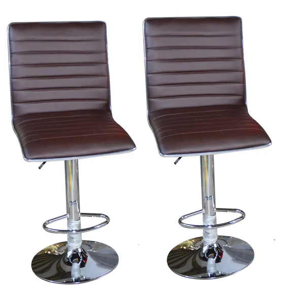 Bar Stools with Chrome Base - Set of 2 - Brown