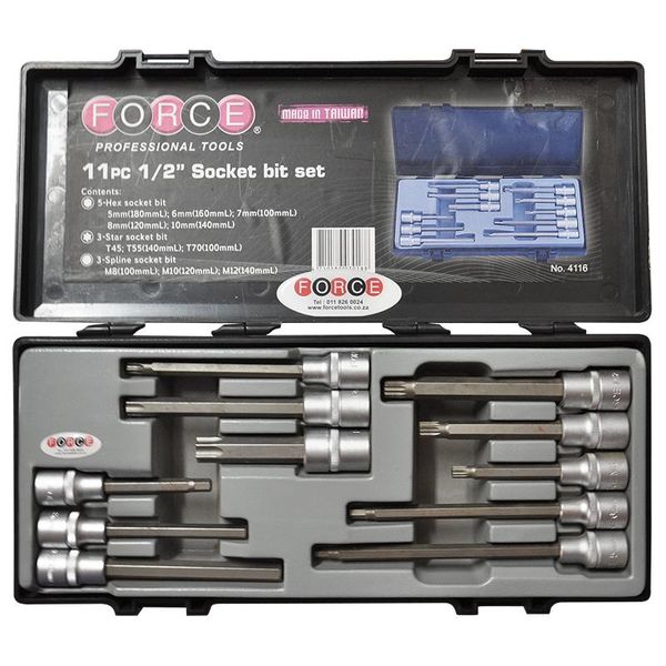 Force 1/2" 11 Piece Hex Bit Set 5-10mm