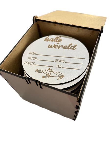 Baby 30 Milestone Cards Floral Afrikaans Baba Mylpaal Kaarte with Box Wood