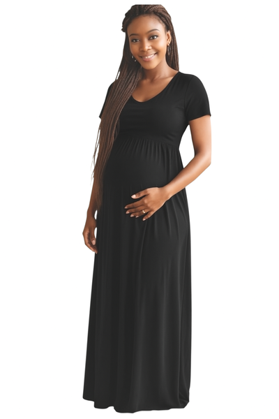 Absolute Maternity Short Sleeve Maternity Maxi Dress Black