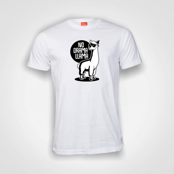 No Drama Llama White Printed T shirt