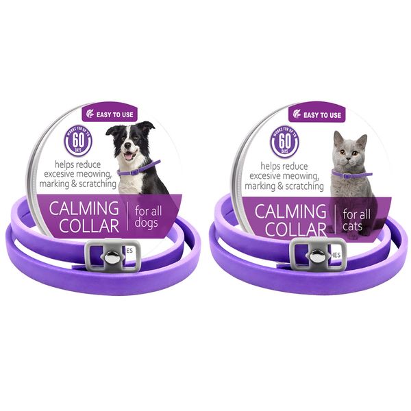 2-Pack Pet Soothing Collars for Dogs and Cats - Purple, 15" and 24.4