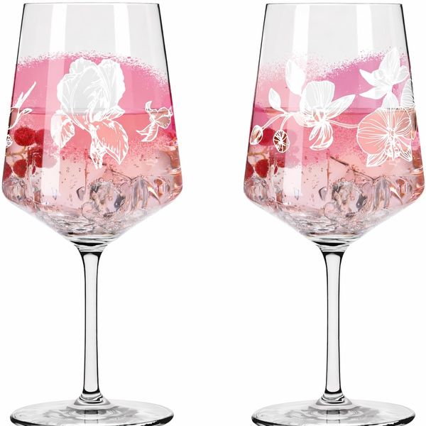 Ritzenhoff Summer Sonnet Crystal Aperitif Glass Pink Flower Meadow Set of 2