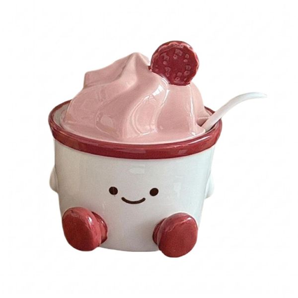 Cute Footprint Ceramic Condiment Jar with Lid and Spoon - Salt Cellar