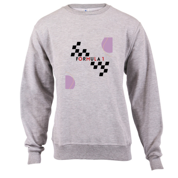 Grey Crew Neck Sweatshirt Fleece Cotton - F1 Checked Flag