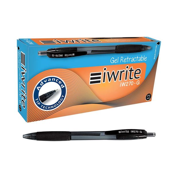 iWrite Retractable Gel Pen with Rubber Grip 0.5mm Black - Box of 12