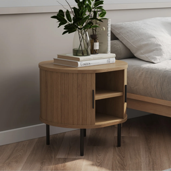Side Table Nightstand Sliding Door End Bedside Table Storage Cabinet