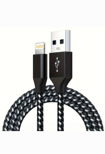 2 Meter Lightning USB Nylon Braided Charging Cable - Black, Grey
