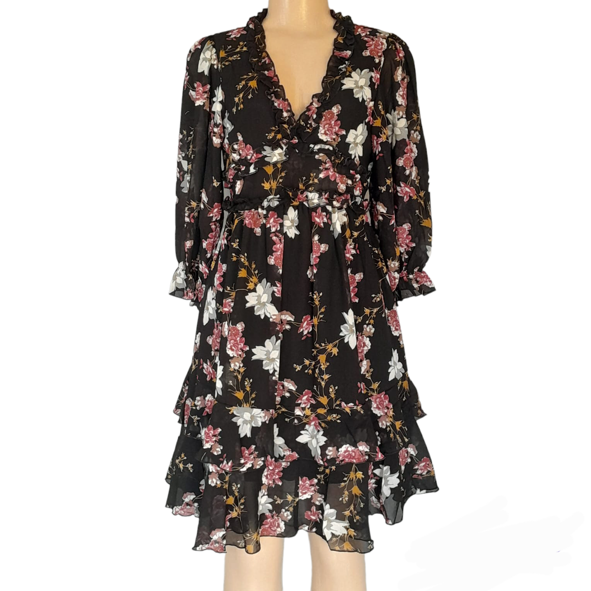 Ladies Black and Pink Floral Chiffon Dress | Shop Today. Get it ...