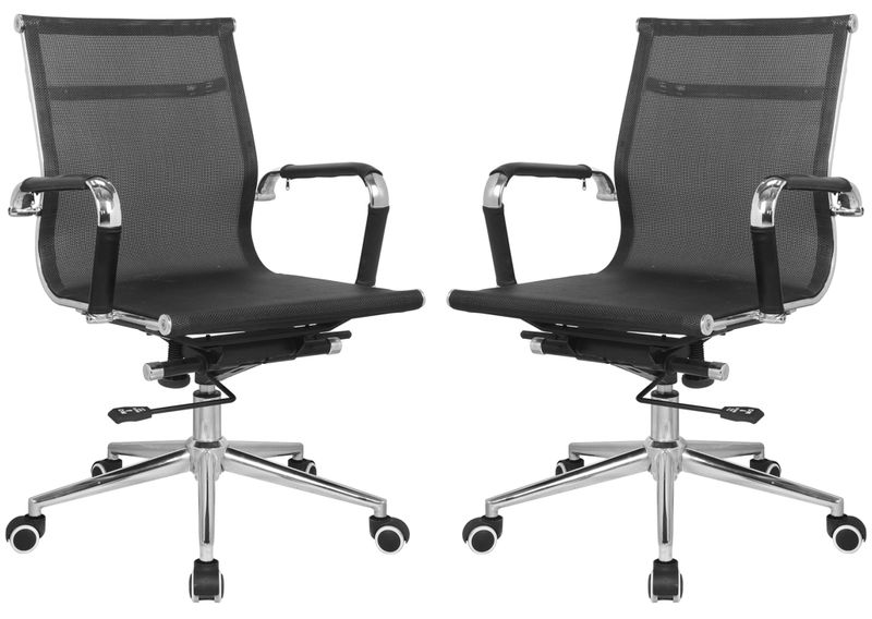 Medium Back Netting Office Chairs-Set of 2-Black