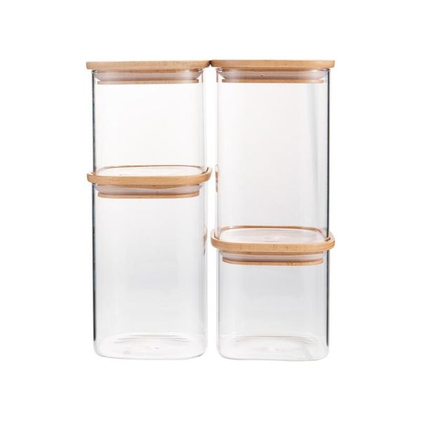 Delinia Stackable Glass Container Set Of 4 With Beech Lids