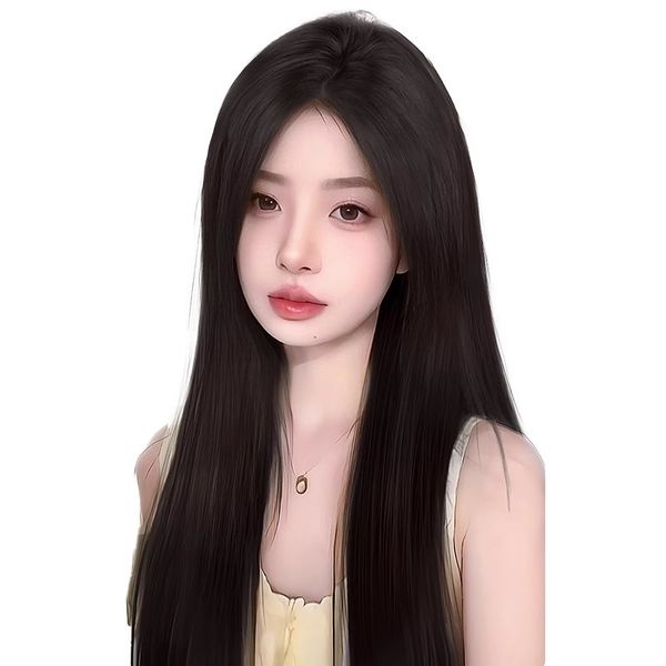 Full Head Natural Seamless Bangs Black Long Straight Wig For Women