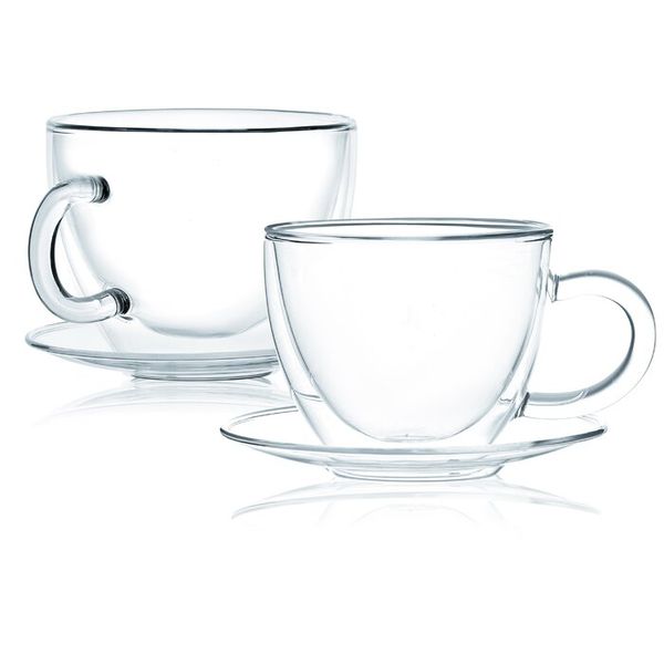 Cup &amp; Saucer 220ml 2pc Borosilicate Glass Double 10236