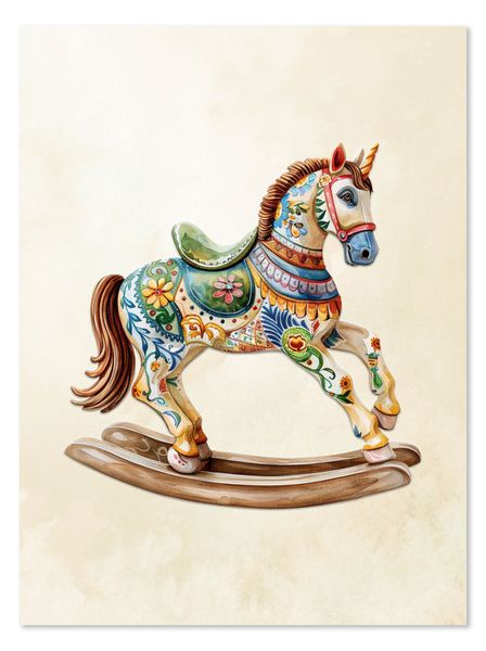 Nursery Wall Art: Painted Wooden Rocking Horse (Printed Poster)