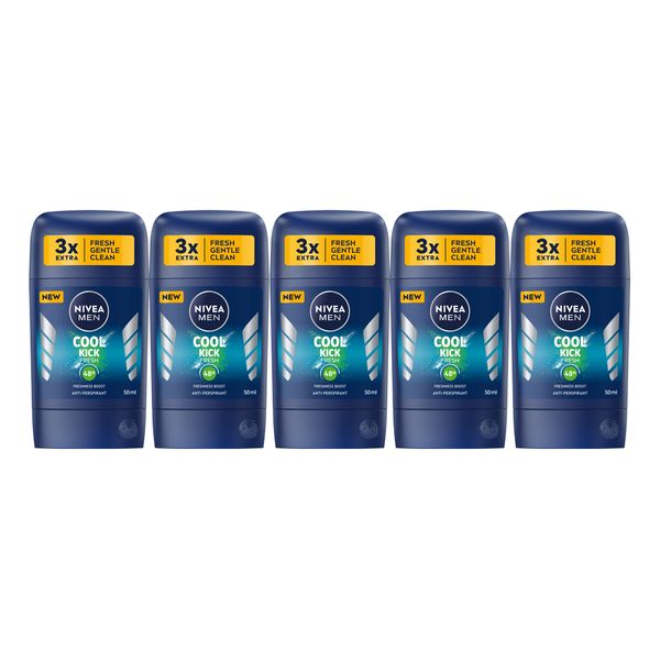 NIVEA MEN Cool Kick Fresh Anti-perspirant Stick Deodorant, 5x50ml