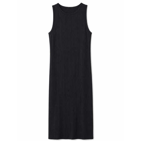 Women's Black Ribbed Sleeveless Midi Dress