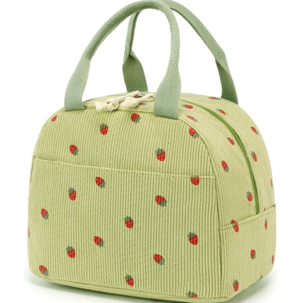 Strawberry-Print Insulated Lunch Bag - Compatible with Daily/Picnic Use