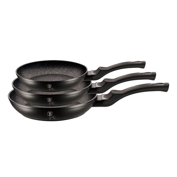 Berlinger Haus 3 Piece Marble Coating Frypan Set - Black Silver Collection