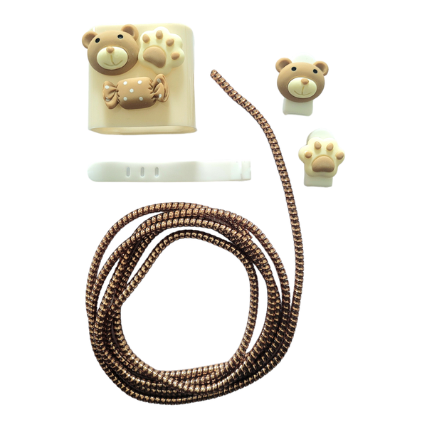 5pcs Bear Decor Charger Head Cover &amp; Data cable Protector Set