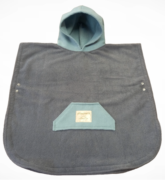 Kids Microfiber Poncho - Grey / Turquoise - XS