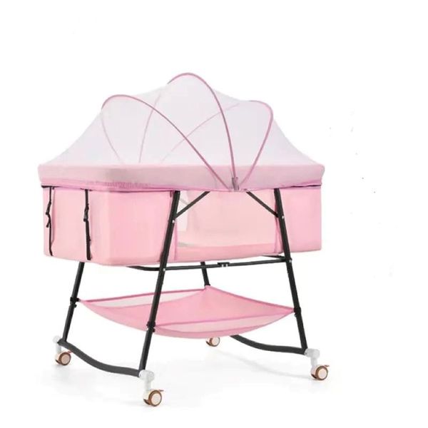 Comfortable and Adjustable Smooth Sleeping Baby Bed, Baby Crib (Pink)