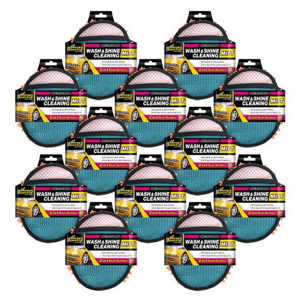 Shield Microfibre Wash &amp; Shine Cleaning Mitt 2 in 1 - 12 Pack