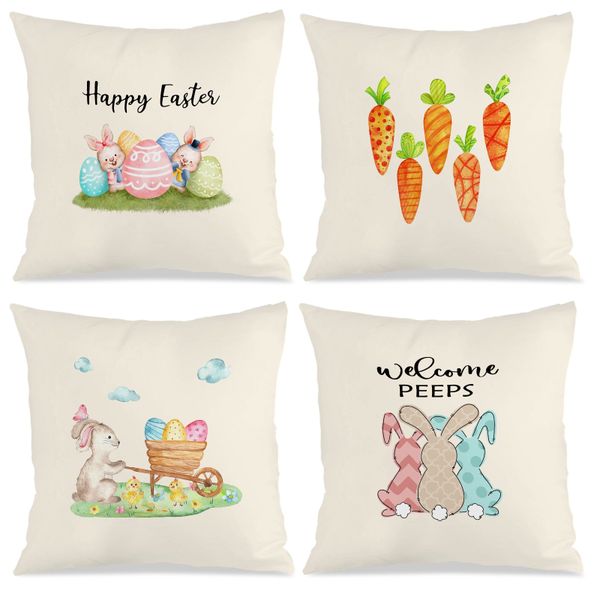 4PCS Spring Easter Theme Home Decor Pillowcase, 45x45cm Soft Cushion Cover