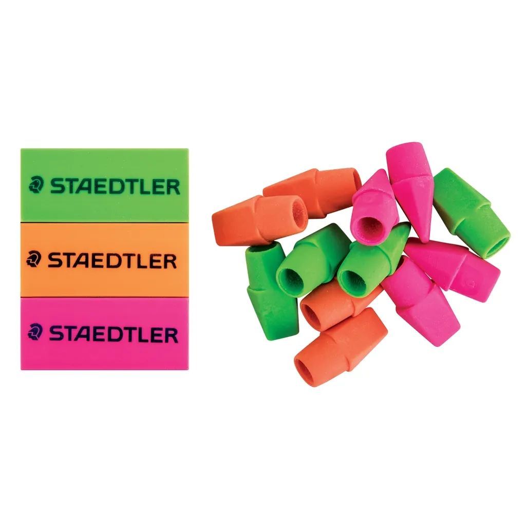 Staedtler Neon PVC Eraser Pack of 3 and 12 Eraser Caps Shop Today