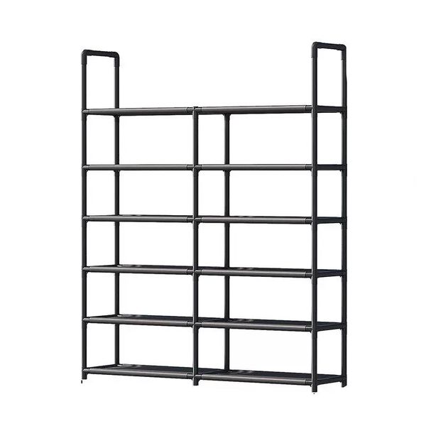 6 Layer Double Grid Shoe Storage Organizer Rack - Black/9807