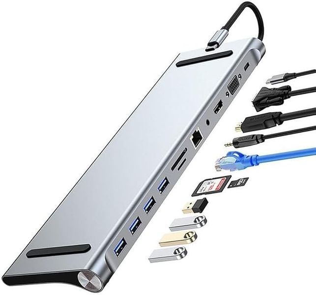 USB C Hub Ethernet Adapter, 11-in-1 Multifunctional Docking Station-4K HDMI