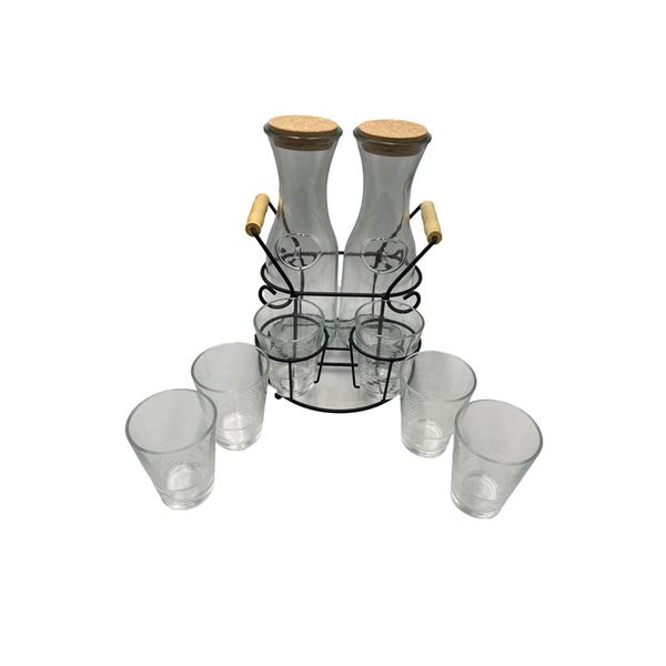 6 Piece 200ml Glass with Two 1000ml Juice Jars &amp; A Stand SD-030