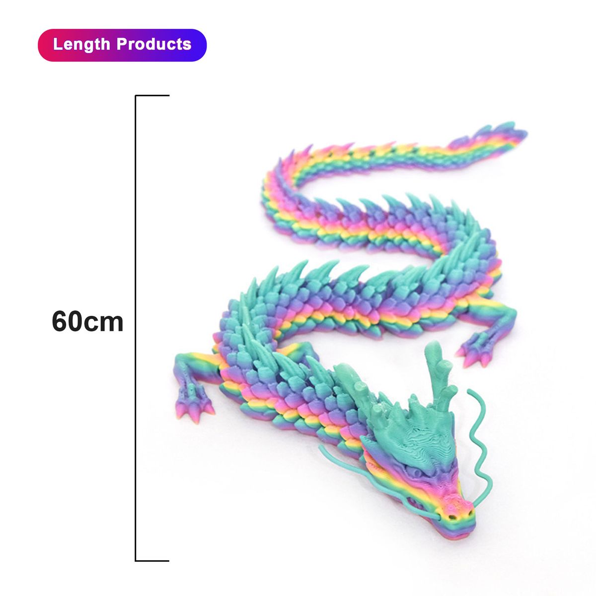 60cm Long 3D Printed Dragon,Articulated Chinese Dragon Toys 3D