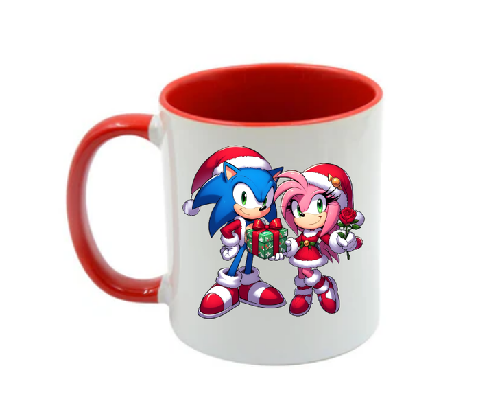 Sonic Christmas Coffee Mug - Two-Tone Red &amp; White - Front and Back Design