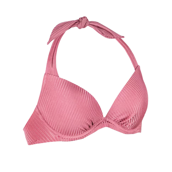 Olaian Women's Push Up Swimsuit Top Fixed Padded Cups Elena - Ribbed Pink