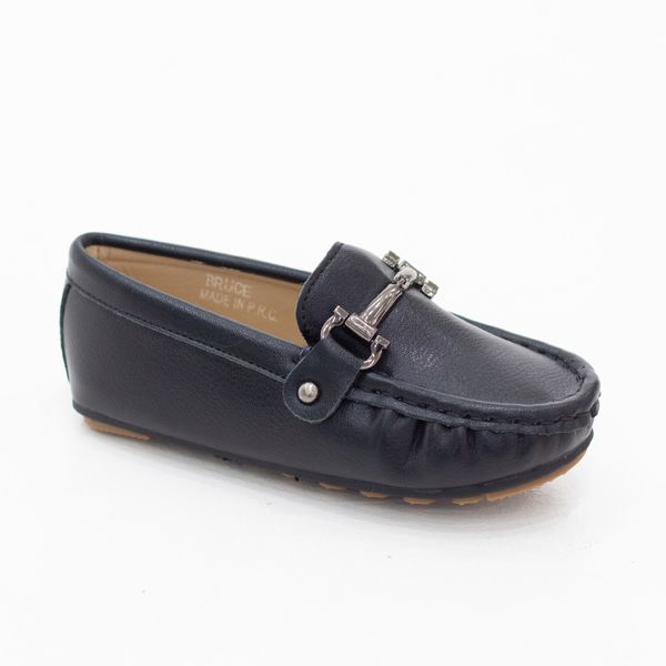Lamara Paris Bruce Boys Moc Shoes With A Gun Metal Buckle Navy