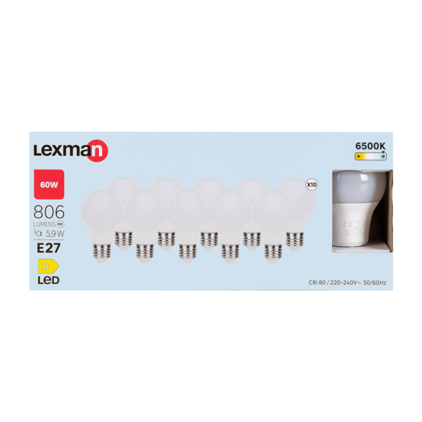 Lexman New23 LED A60 E27 5.9w Cool Daylight - Set of 10