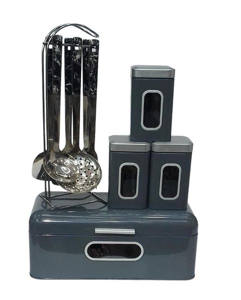 Metal Bread Bin Storage Set with Utensils