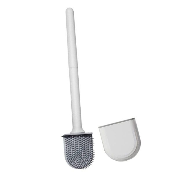1 Piece Flexible Silicone Toilet Brush And Holder - Black &amp; Grey