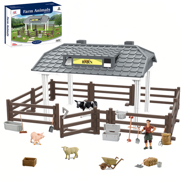 Farm Animal Playset Farmer Doll Fences Children Gift For Kids Toddlers