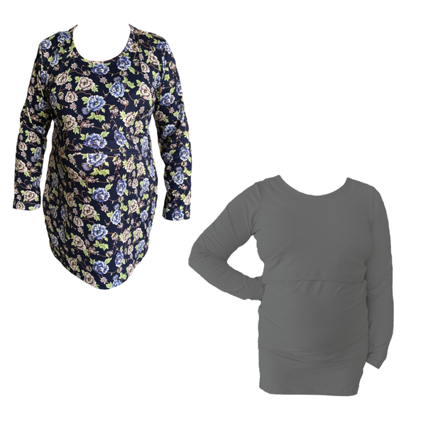 Shirt Long Sleeve - Navy Floral &amp; Grey image